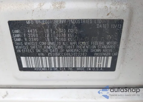 2014 Subaru Legacy 2.5I Premium from USA, damaged, VIN 4S3BMCC66E3022282